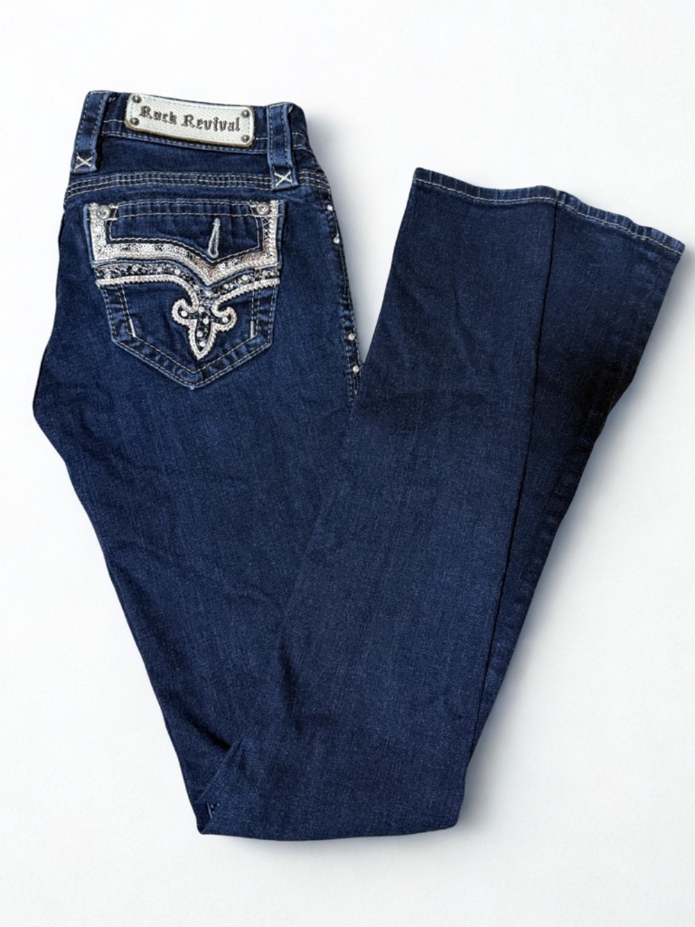 Rock Revival Women's Dark Blue Skinny Jeans with Embellished Back Pockets